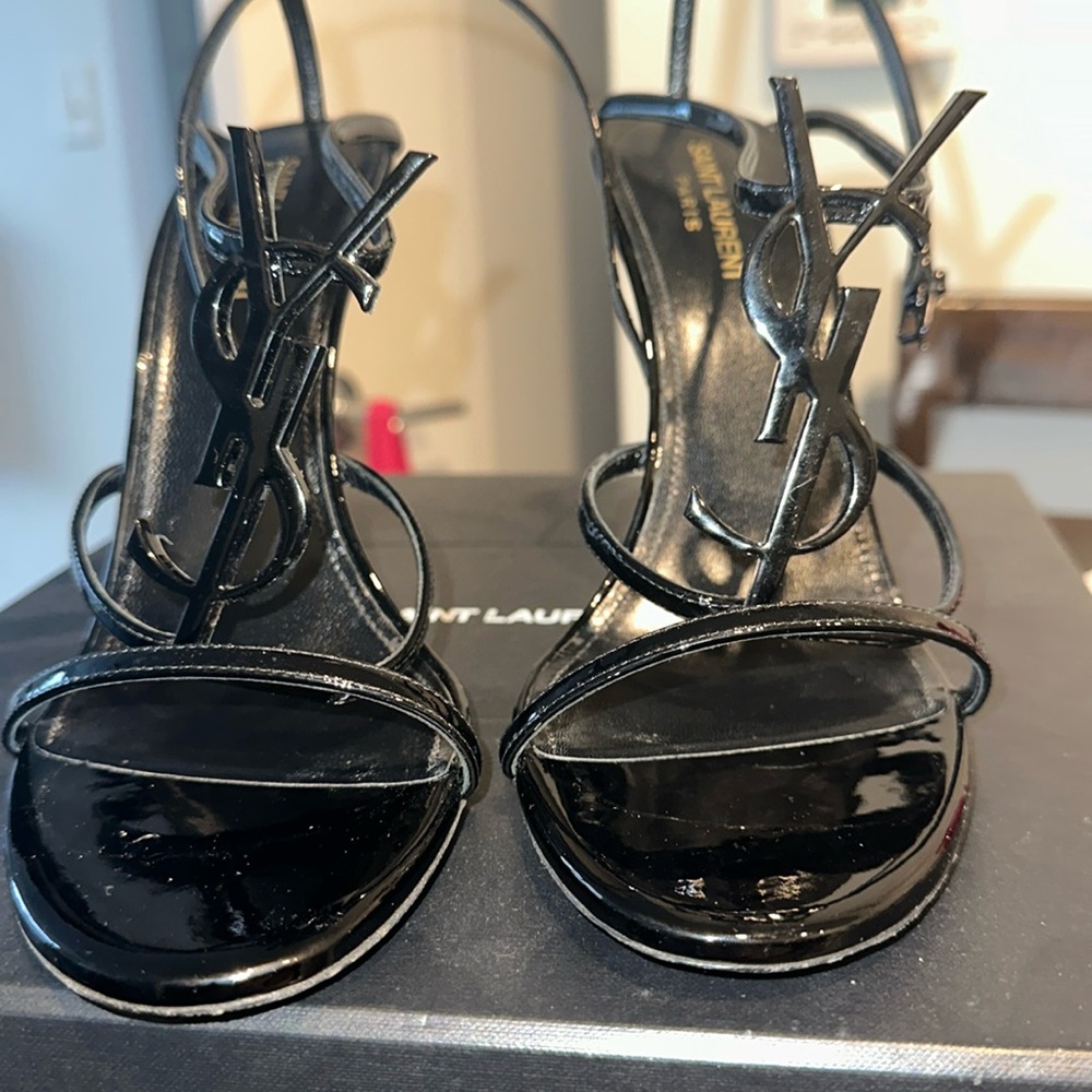 opyum YSL patent ankle strap sandal